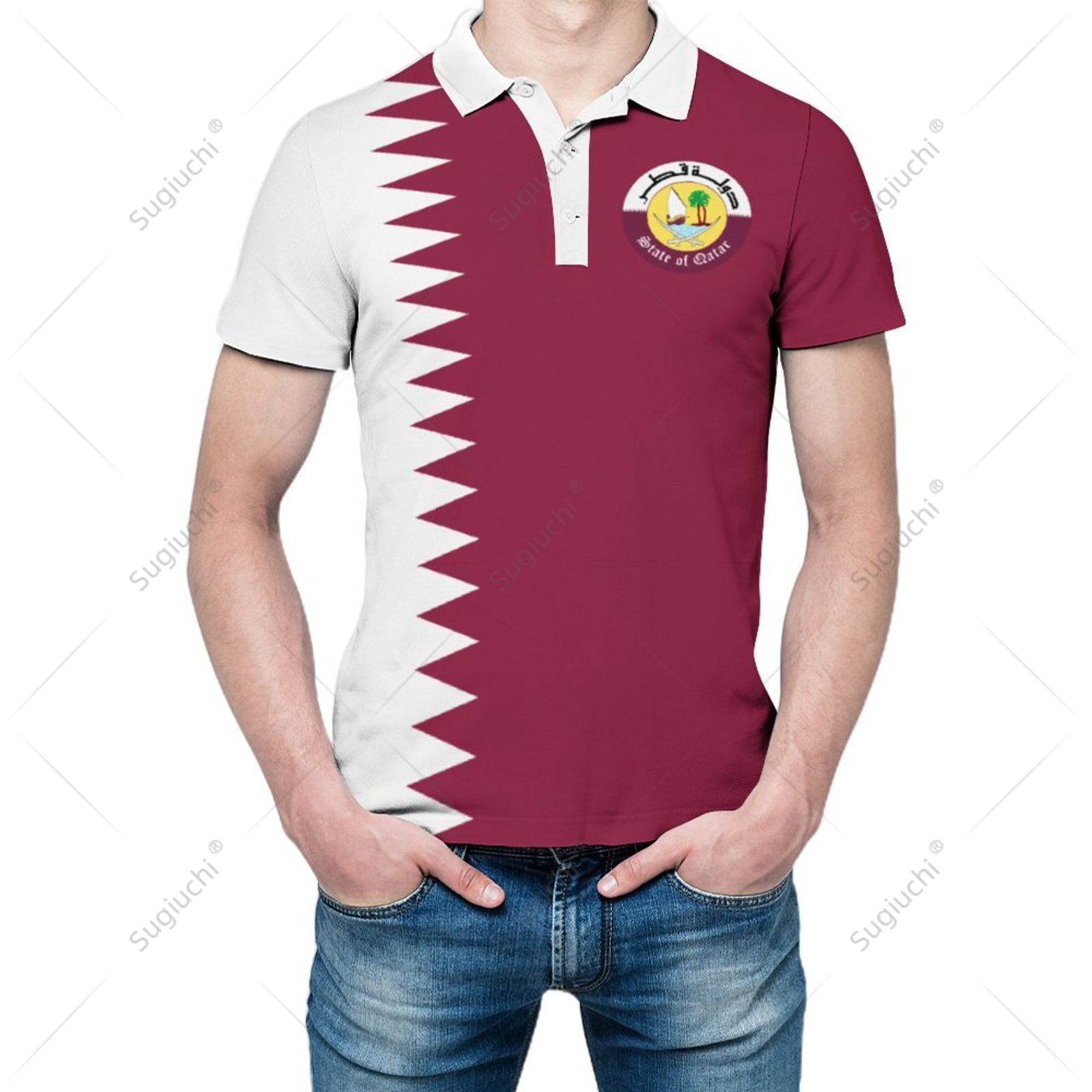 Unisex Polo Shirt Qatar Flag 3 - đánh giá và giá 3D Printing Qatar